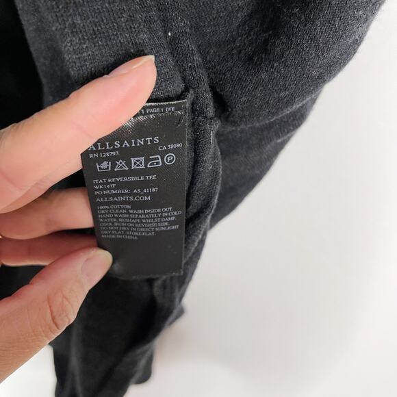 Allsaints Womens Small Dark Gray Itat Reversible Tee Sweater Short Sleeve Twist - Picture 8 of 9